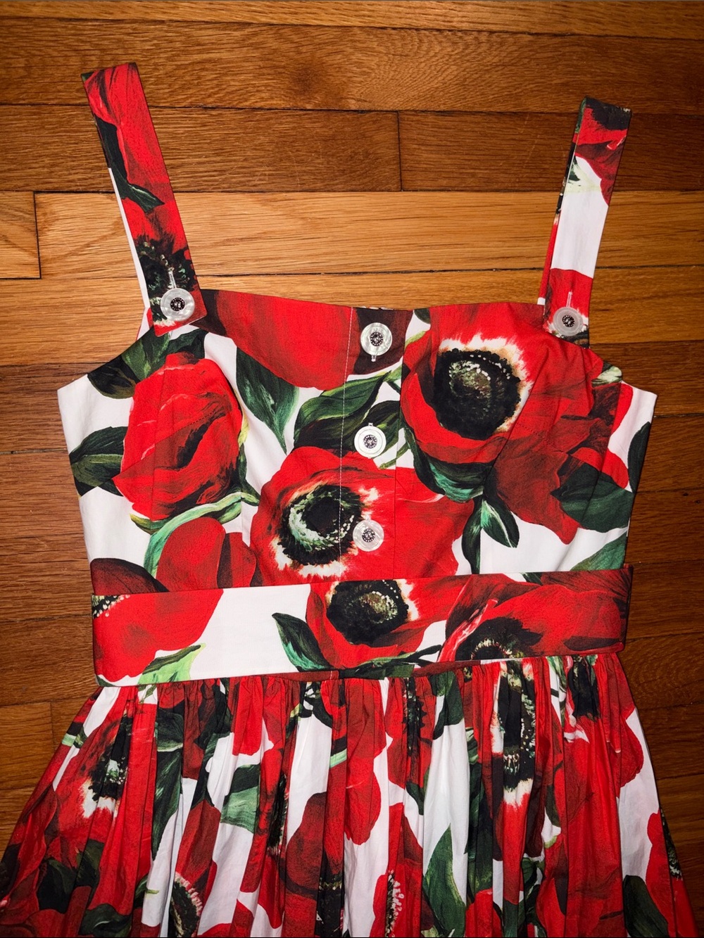 Dolce & Gabbana Cotton Sun Dress with Anemone - Red Floral Midi - IT 44 - US 8 - Picture 2 of 12